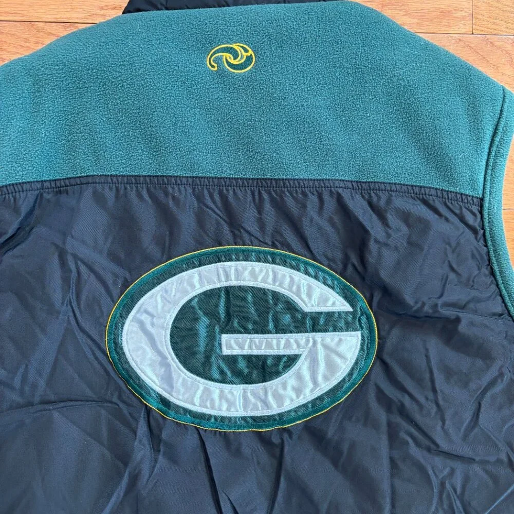 VTG Unique Sports Generation Green Bay Packers Mens L Reversible Vest Y2K Fleece